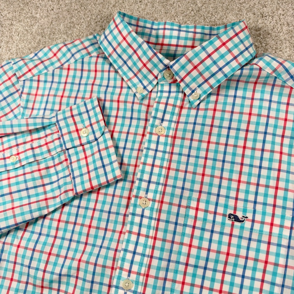 Vineyard Vines Button Down Mens M Multi Color Plaid Long Sleeve Whale Logo Shirt